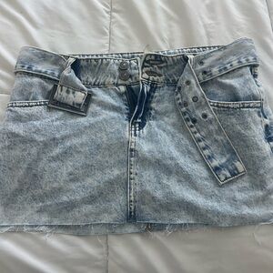 Acid Wash Denim Mini Skirt with Belt